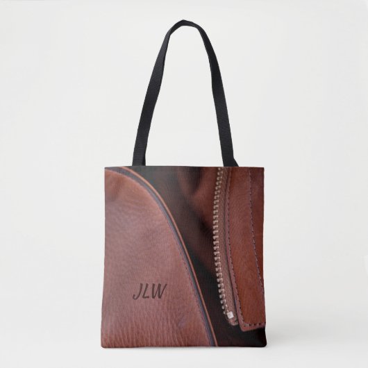 ブラウンレザーフェイクとサテンのカスタマイズが可能スタイリッシュ トートバッグ (正面)