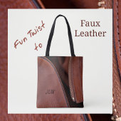 ブラウンレザーフェイクとサテンのカスタマイズが可能スタイリッシュ トートバッグ