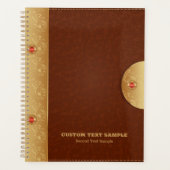 ブラウンレザーフェイクとメタリック金ゴールドアクセント プランナー手帳 (正面)