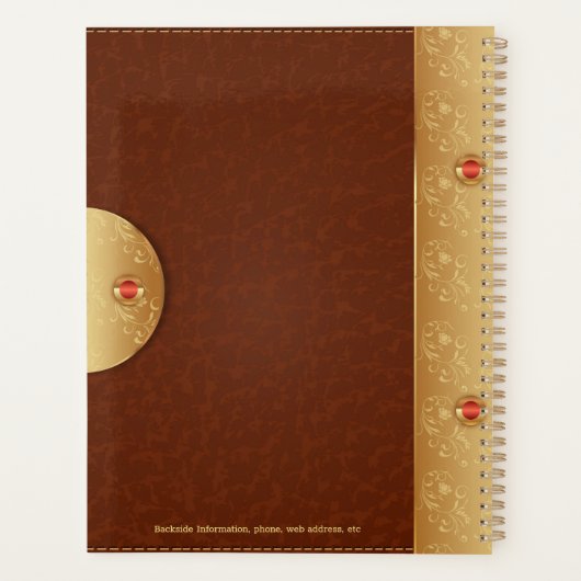 ブラウンレザーフェイクとメタリック金ゴールドアクセント プランナー手帳 (裏面)