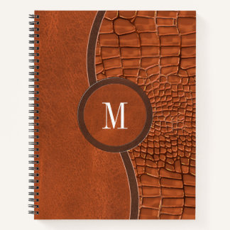 ブラウンレザーフェイクアリゲータースキンラグジュアリーモノグラム ノートブック