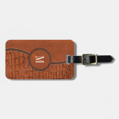 ブラウンレザーフェイクアリゲータースキンラグジュアリーモノグラム ラゲッジタグ (正面横)
