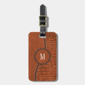 ブラウンレザーフェイクアリゲータースキンラグジュアリーモノグラム ラゲッジタグ (正面縦)