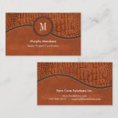 ブラウンレザーフェイクアリゲータースキンラグジュアリーモノグラム 名刺 (正面/裏面)
