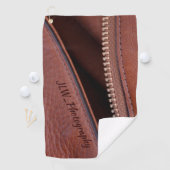 ブラウンレザーフェイクサテンジッパーパーソナライズされた ゴルフタオル (インサイチュ)