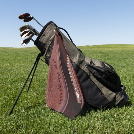 ブラウンレザーフェイクサテンジッパーパーソナライズされた ゴルフタオル (グリーン)