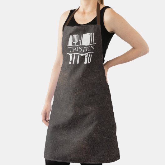 ブラウンレザーフェイクシェフグリル焼きスモーカー エプロン (インサイチュ)