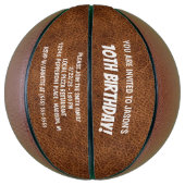 ブラウンレザーフェイクバースデーパーティー招待状 バスケットボール (縦)