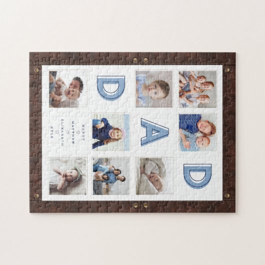 ブラウンレザーフェイクフレームパパフォトコラージュ ジグソーパズル (横)