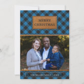 ブラウンレザーフェイクブルーバッファロープレイドクリスマス シーズンカード (正面)