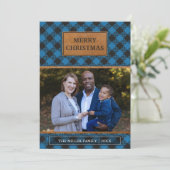 ブラウンレザーフェイクブルーバッファロープレイドクリスマス シーズンカード (スタンド正面)