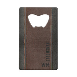 ブラウンレザーフェイクモノグラムグロムズマンギフト クレジットカード栓抜き