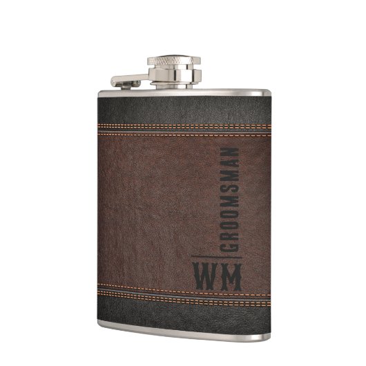 ブラウンレザーフェイクモノグラムグロムズマンギフト フラスク (左)