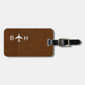 ブラウンレザーフェイクモノグラモダンム ラゲッジタグ (正面横)