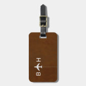 ブラウンレザーフェイクモノグラモダンム ラゲッジタグ (正面縦)