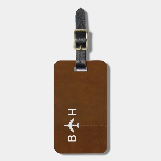 ブラウンレザーフェイクモノグラモダンム ラゲッジタグ (正面縦)