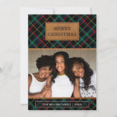ブラウンレザーフェイクレッドとグリーンタータンチェッククリスマス シーズンカード (正面)