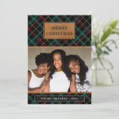 ブラウンレザーフェイクレッドとグリーンタータンチェッククリスマス シーズンカード (スタンド正面)