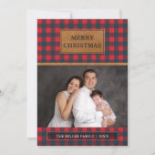 ブラウンレザーフェイクレッドバッファロープレイドクリスマス シーズンカード (正面)