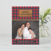 ブラウンレザーフェイクレッドバッファロープレイドクリスマス シーズンカード (スタンド正面)