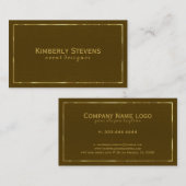ブラウンレザーフェイクヴィンテージルック金ゴールドアクセント 名刺 (正面/裏面)