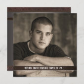 ブラウンレザーボーイズ写真卒業発表 招待状 (正面/裏面)