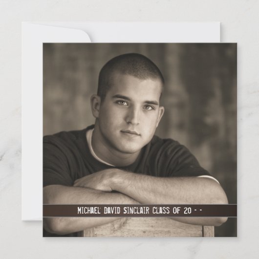 ブラウンレザーボーイズ写真卒業発表 招待状 (正面)