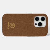ブラウンレザーミニマル文字モノグラカスタムム Case-Mate iPhoneケース (裏面 (横))