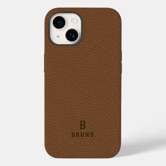 ブラウンレザーミニマル文字モノグラカスタムム Case-Mate iPhoneケース (裏面)