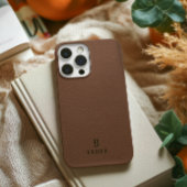 ブラウンレザーミニマル文字モノグラカスタムム Case-Mate iPhoneケース