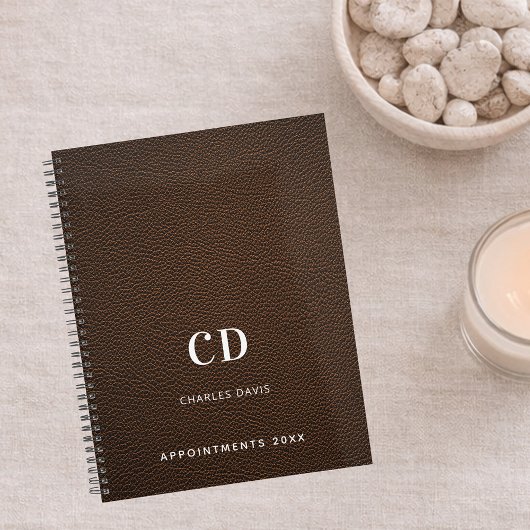 ブラウンレザーモノグラムイニシャル2026 プランナー手帳