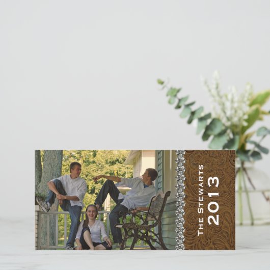 ブラウンレザーライン型横型フォトカード シーズンカード (スタンド正面)