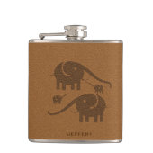 ブラウンレザールックエレファントイラストレーション フラスク (正面)