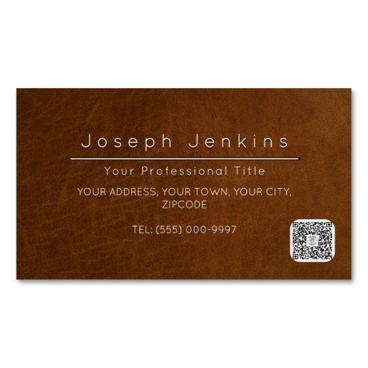 ブラウンレザーワーカーサドル高級ブランディング マグネット名刺 (正面)