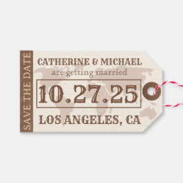 ブラウンレザーヴィンテージマップ日付の保存 ギフトタグ