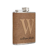 ブラウンレザー素朴ブラック金ゴールドモノグラム名 フラスク (右)