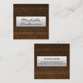 ブラウンレザー背景 |ステッチされたバナー スクエア名刺 (正面/裏面)
