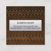 ブラウンレザー背景 |ステッチされたバナー スクエア名刺 (裏面)