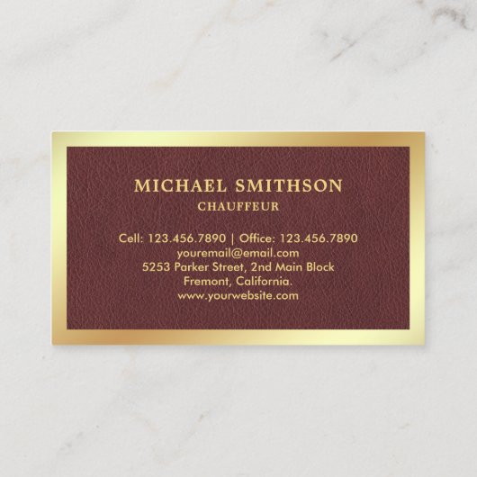 ブラウンレザー金ゴールドカープロフェッショナル運転手 名刺 (裏面)