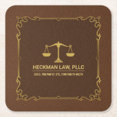 ブラウンレザー金ゴールドジャスティススケールヴィンテージフレーム スクエアペーパーコースター (正面)