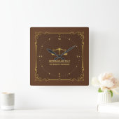 ブラウンレザー金ゴールドジャスティススケールヴィンテージフレーム スクエア壁時計 (ホーム)