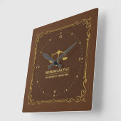 ブラウンレザー金ゴールドジャスティススケールヴィンテージフレーム スクエア壁時計 (傾斜)