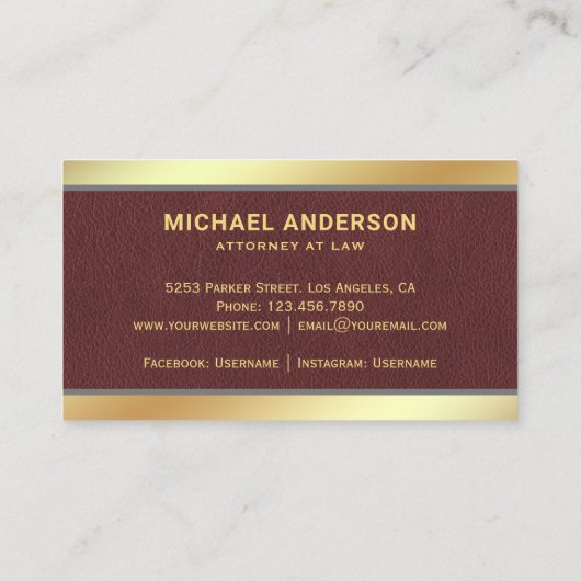 ブラウンレザー金ゴールドジャスティススケール弁護士弁護士 名刺 (裏面)