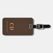 ブラウンレザー金ゴールドモノグラム名 ラゲッジタグ (正面横)