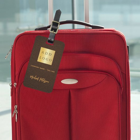 ブラウンレザー金ゴールド会社のロゴ名 ラゲッジタグ