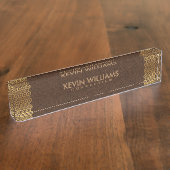 ブラウンレザー金ゴールド縁どフレーム デスクネームプレート (側面)