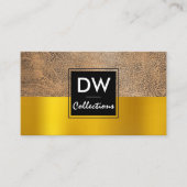 ブラウンレザー金ゴールド背景 名刺 (正面)