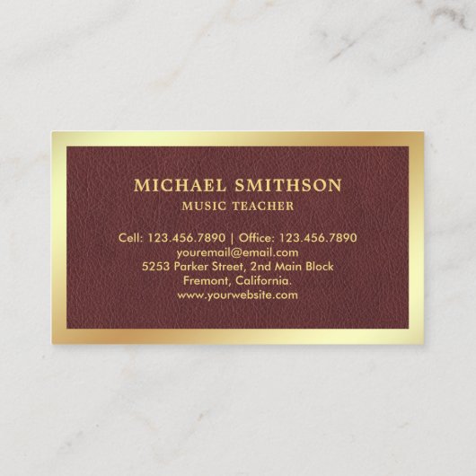 ブラウンレザー金箔サクソフォンミュージック先生 名刺 (裏面)