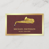 ブラウンレザー金箔サクソフォンミュージック先生 名刺 (正面)