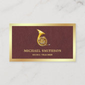 ブラウンレザー金箔ホーンフランスのミュージック先生 名刺 (正面)